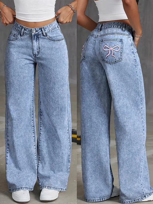 Versatile Washed Denim Trousers for Women – Trendy Wide Leg
