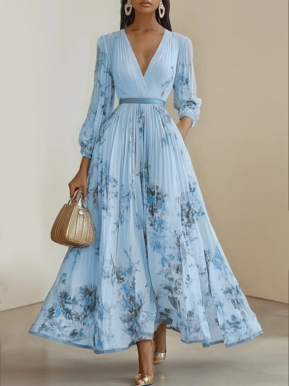 Bohemian Summer Beach Dress Sleeveless Floral Print V-Neck Flowy Maxi Dress for Women Resort Holiday Party Casual Outfit Fashion