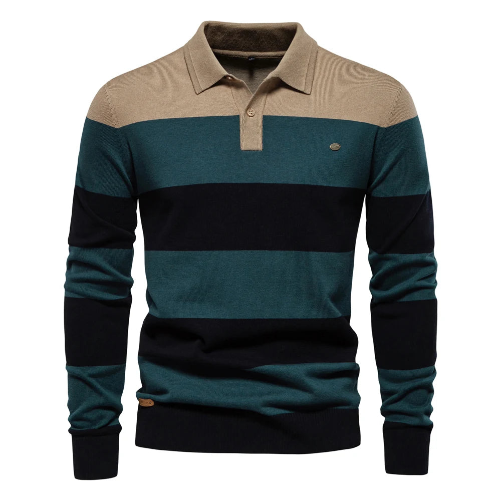 Classic Striped Polo Knit Sweater for Men