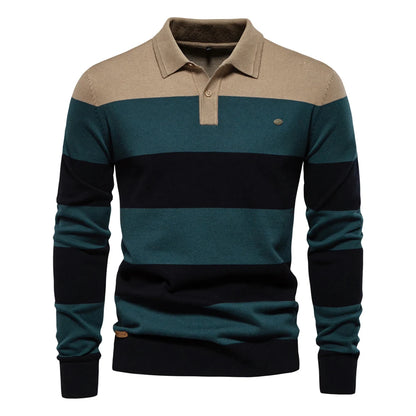 Classic Striped Polo Knit Sweater for Men
