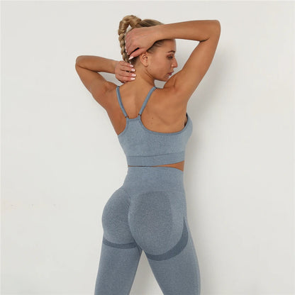 2Pcs Seamless Gym Sets Fitness Sports Suits Womens Clothing High Waist Booty Leggings Sports Bra Running Athletic Wear Yoga Sets