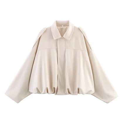 RAFZNB Women's Bomber Jackets Coats Fashion Turn-down Collar Long Sleeve Loose Coats Vintage Female Outerwear Chic Tops