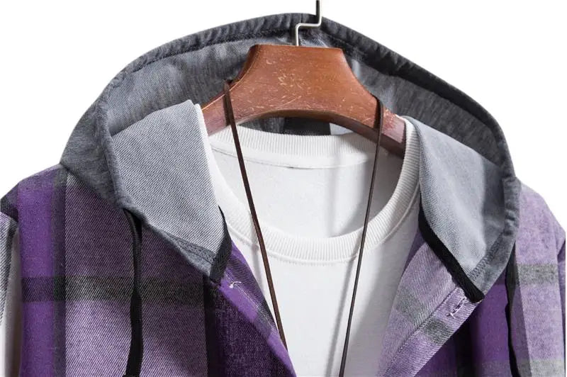 Men's Plaid Long Sleve hooded-shirt