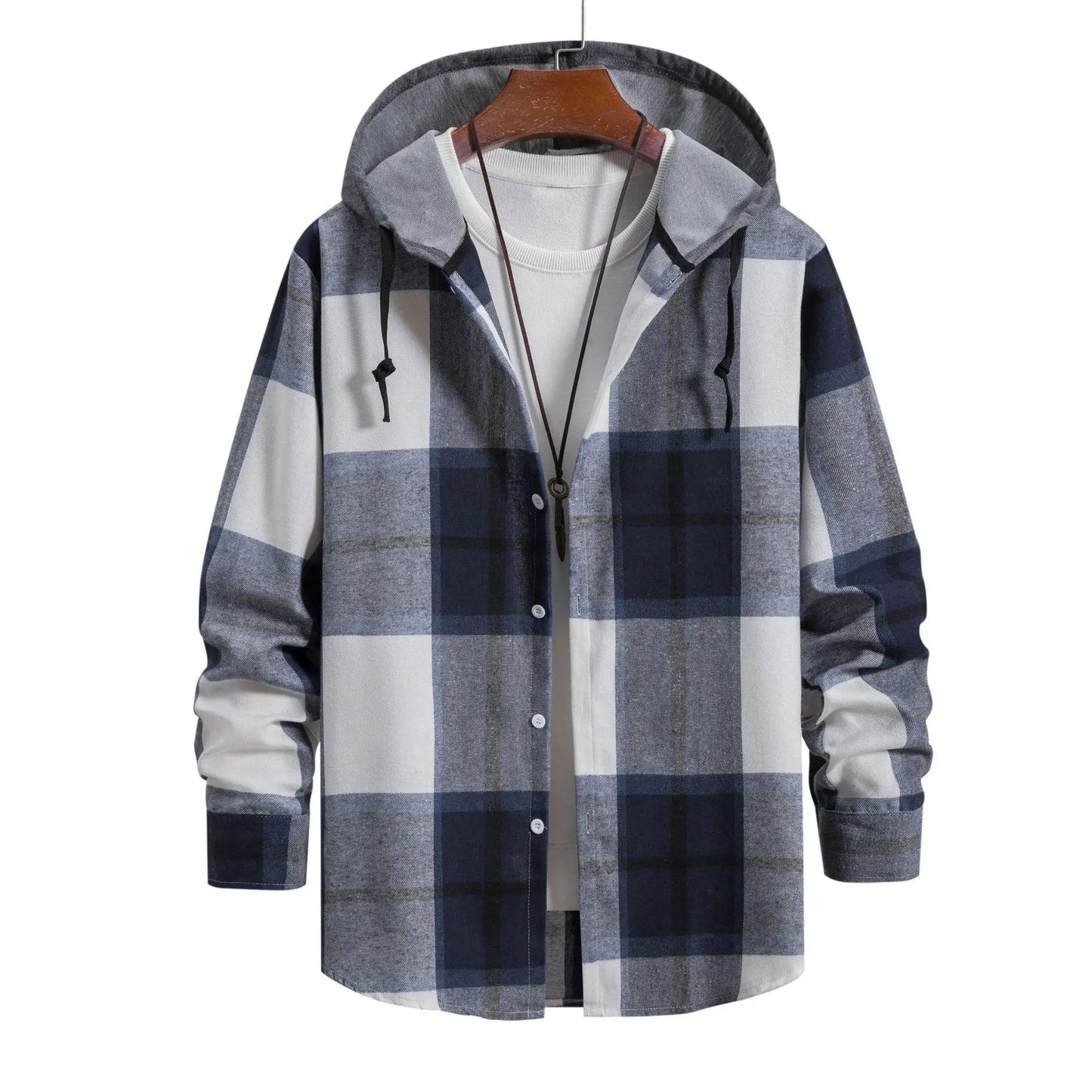 Men's Plaid Long Sleve hooded-shirt