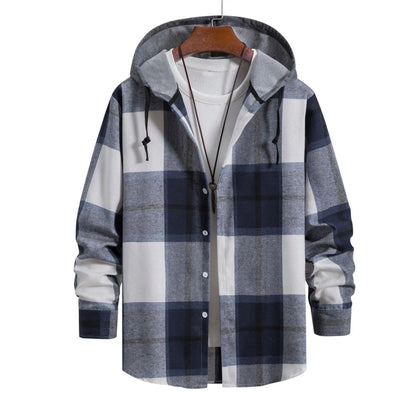 Men's Plaid Long Sleve hooded-shirt