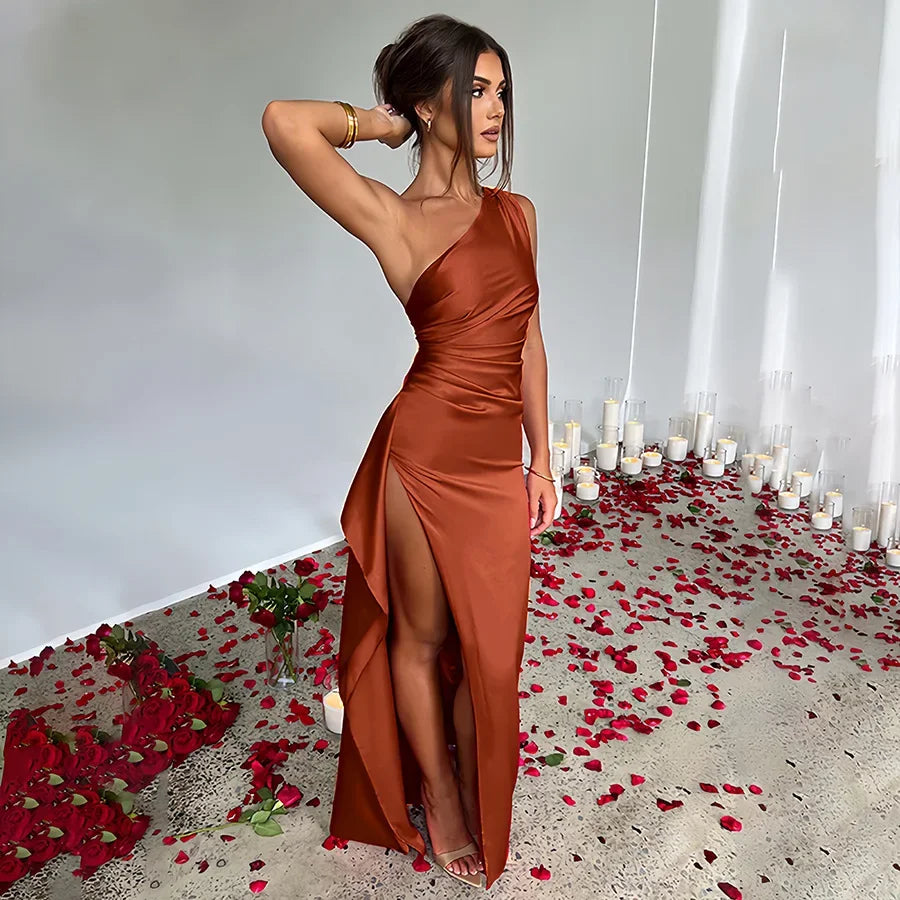 Refined High-Split Satin Formal Dress