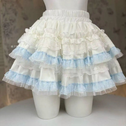 Sweet Kawaii Lolita Style Princess Vintage Cake Skirt Women Cute Lace Ruffles Party Mini Skirts Harajuku Y2k Faldas Mujer