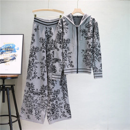 Winter Two Piece Sets Women Tracksuit Knitted Suit Autumn Trouser Suits Female Cardigan Sweater Solid Sports Hoodie Sportswear