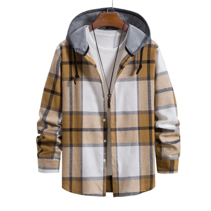 Men's Plaid Long Sleve hooded-shirt