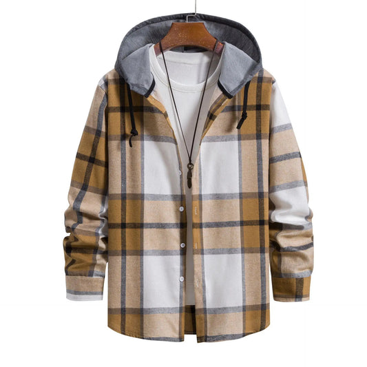 Men's Plaid Long Sleve hooded-shirt