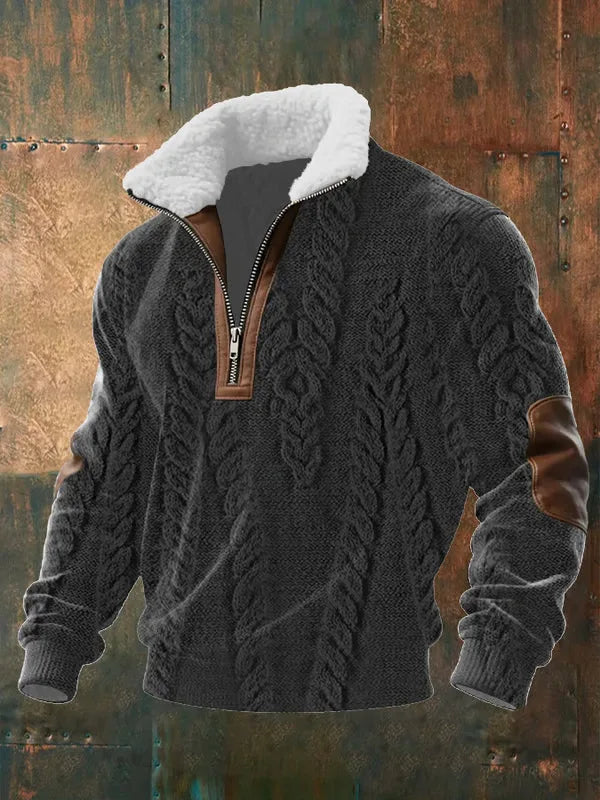 Cassian - Zip-Up Sweater with a High Fur-Trimmed Collar