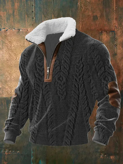 Cassian - Zip-Up Sweater with a High Fur-Trimmed Collar