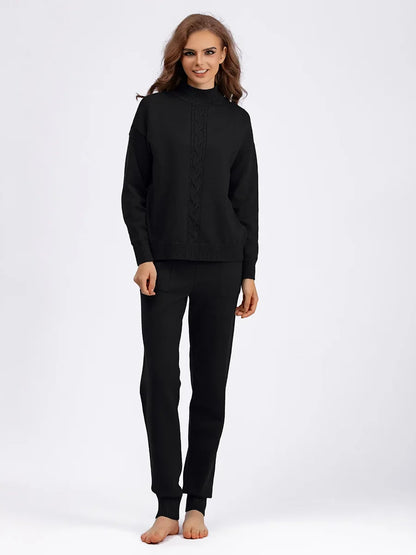 Fall Winter Sweater 2 Piece Sets Women Casual Half Turtleneck Knit Pullover Tops Conjuntos High Waist Harem Pants Suits