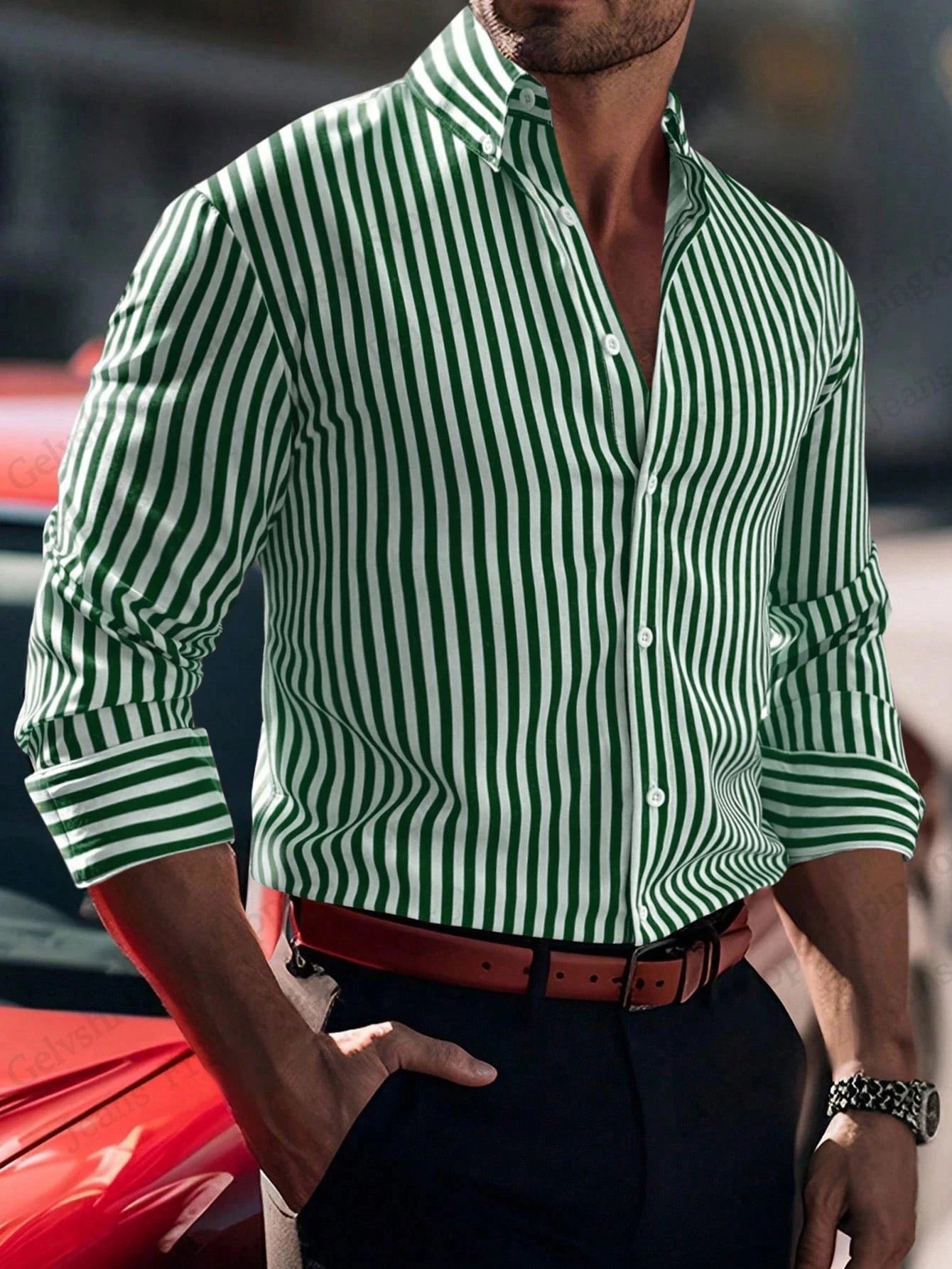 Men’s Long-Sleeve Striped Casual Shirt