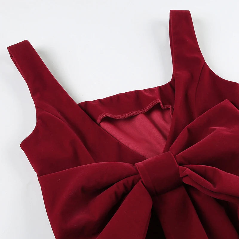 Red Sleeveless Backless Bow Dress