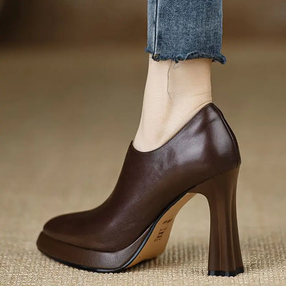 Magnificent Pointed-Toe Mary Jane Shoes – Low Thick Heel PU Leather Pumps