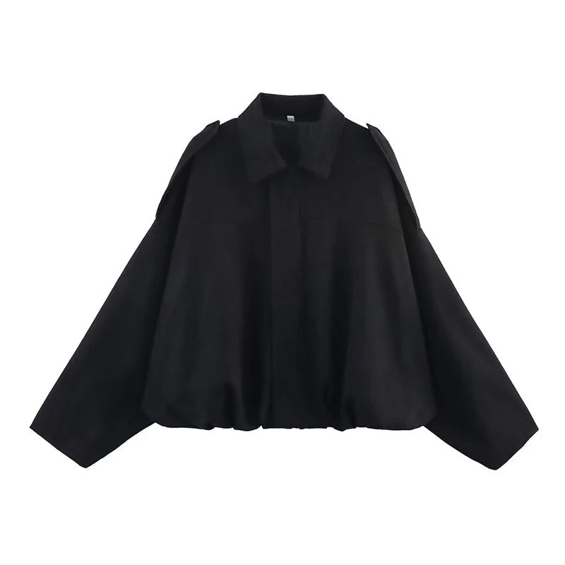 RAFZNB Women's Bomber Jackets Coats Fashion Turn-down Collar Long Sleeve Loose Coats Vintage Female Outerwear Chic Tops