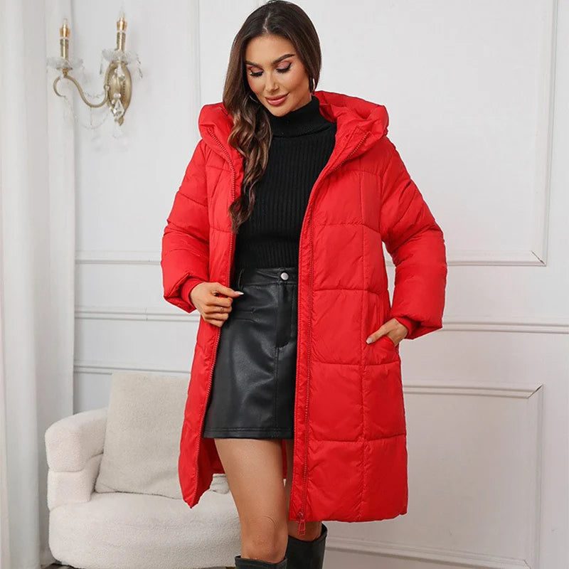 Chic Hooded Plaid Puffer Coat for Women – Warm Winter Layer