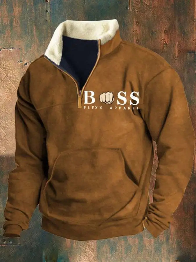 Cassian - Zip-Up Sweater with a High Fur-Trimmed Collar