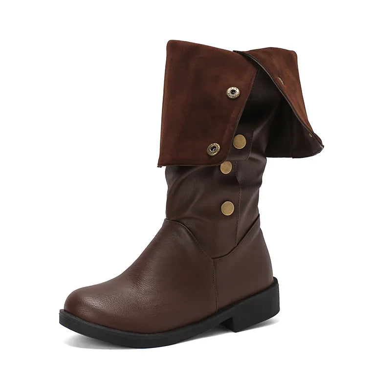 Retro Rivet Low Heel High Tube Motorcycle Boots
