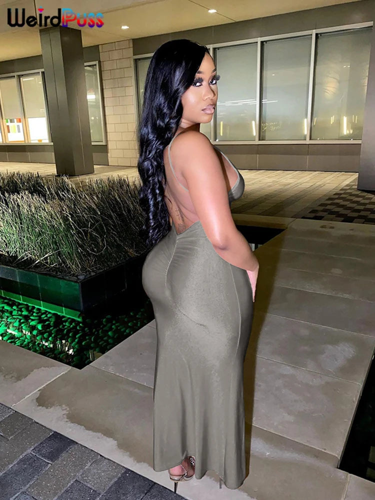 Premium Mermaid Silhouette Backless Maxi Dress