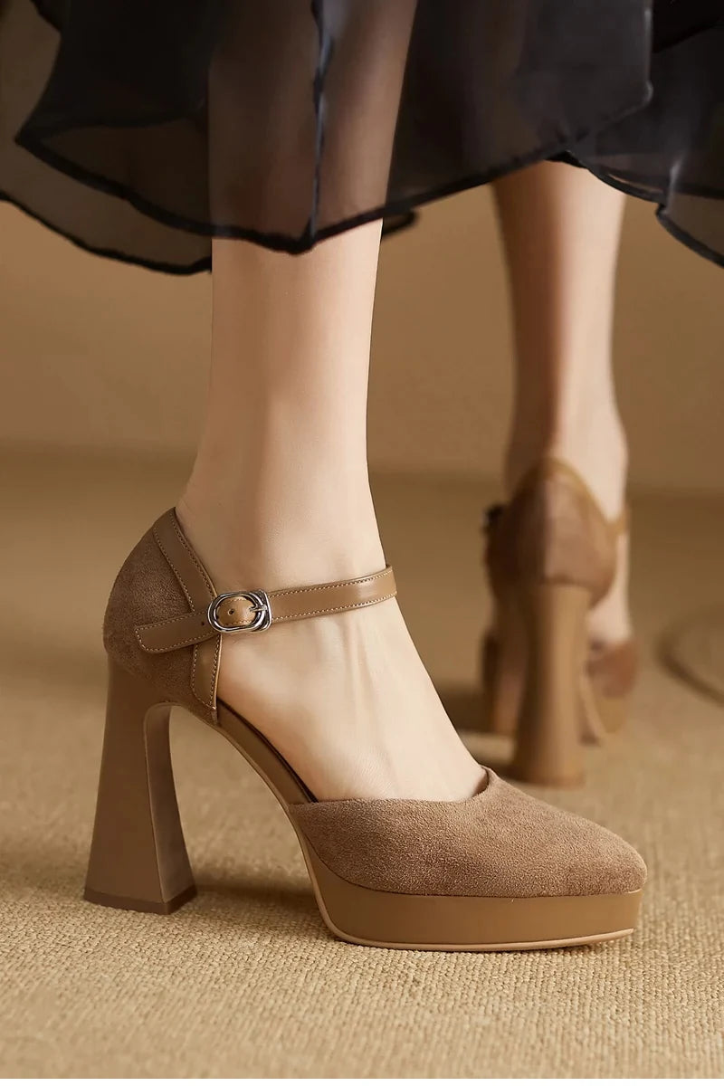Women’s Square High-Heel Mary Jane Pumps – Retro Platform Dress Shoes