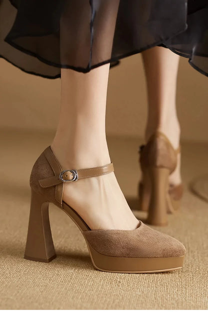 Women’s Square High-Heel Mary Jane Pumps – Retro Platform Dress Shoes