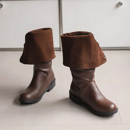 Retro Rivet Low Heel High Tube Motorcycle Boots