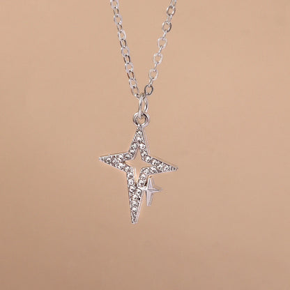 Aihua Exquisite Y2K Silver Color Crystal Sun Moon Star Necklaces for Women Korean Temperament Clavicle Chain Jewelry Gifts