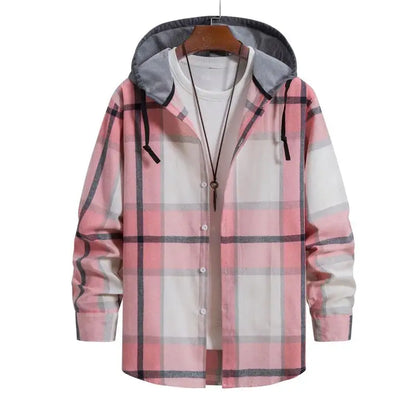 Men's Plaid Long Sleve hooded-shirt