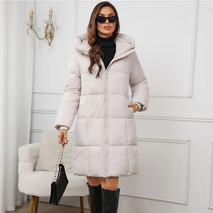 Chic Hooded Plaid Puffer Coat for Women – Warm Winter Layer