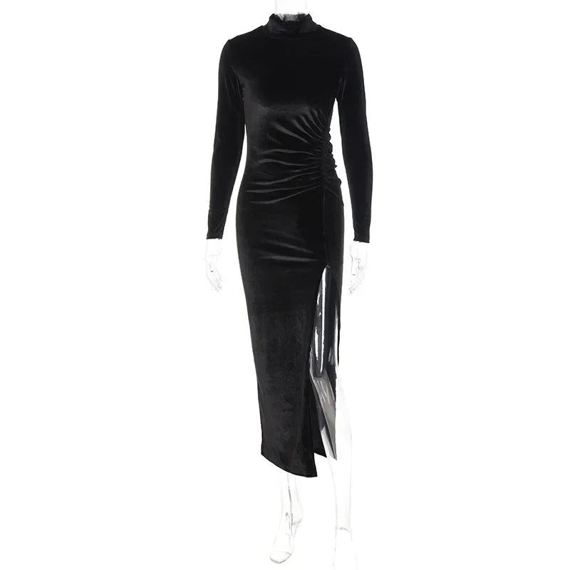 Women’s Polo/Turtleneck Long Sleeve Side-Slit Dress