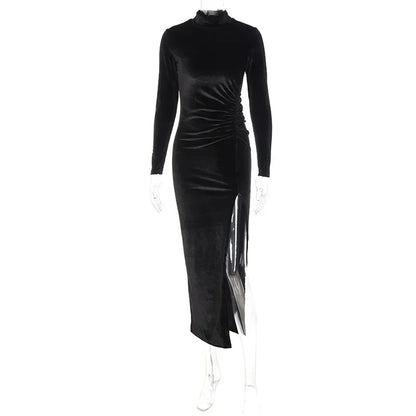Women’s Polo/Turtleneck Long Sleeve Side-Slit Dress