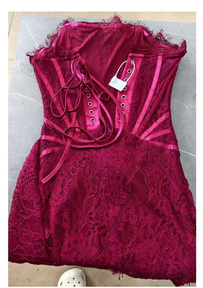 White Birthday Dress for Women – Elegant Lace Pleated Gown