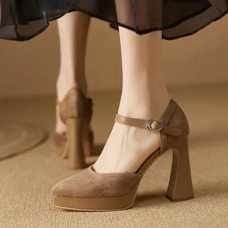 Women’s Square High-Heel Mary Jane Pumps – Retro Platform Dress Shoes