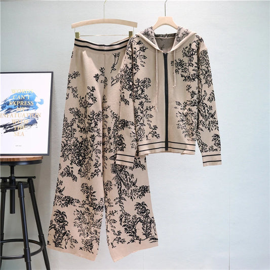 Winter Two Piece Sets Women Tracksuit Knitted Suit Autumn Trouser Suits Female Cardigan Sweater Solid Sports Hoodie Sportswear