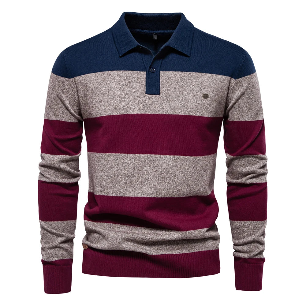 Classic Striped Polo Knit Sweater for Men