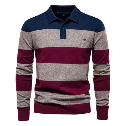 Classic Striped Polo Knit Sweater for Men