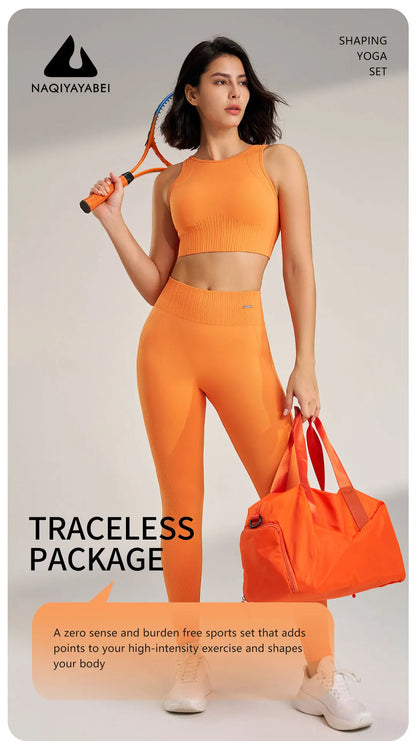 Yoga Clothing Set Women's High Waisted Leggings and Top Two Piece Seamless Fitness Exercise Clothing Fitness Underwear plus size