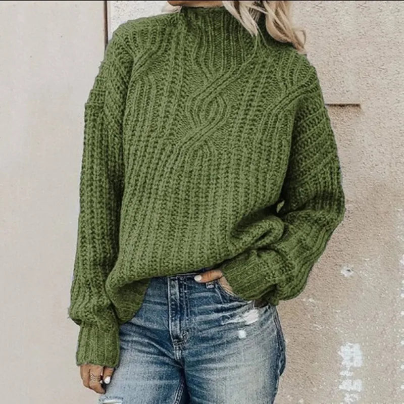 Women's High Collar Twist Knit Sweater