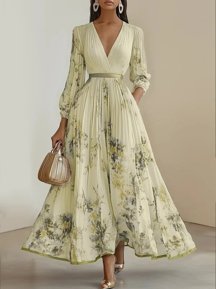 Bohemian Summer Beach Dress Sleeveless Floral Print V-Neck Flowy Maxi Dress for Women Resort Holiday Party Casual Outfit Fashion