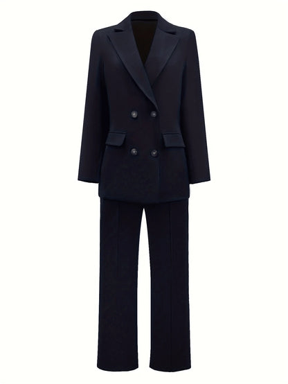 Women’s Elegant Blazer & Straight-Leg Pants Suit – Office & Business Casual Set