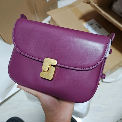 “Women’s Vintage Preppy Messenger Bag – Luxury Genuine Leather Envelope Shoulder Briefcase in Purple”