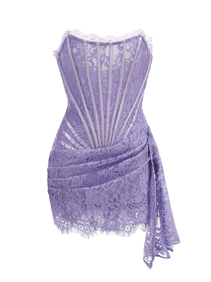 White Birthday Dress for Women – Elegant Lace Pleated Gown