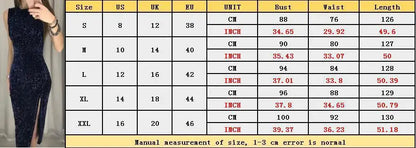 Glittering High-Waist Split Dress – Sleeveless Clubwear