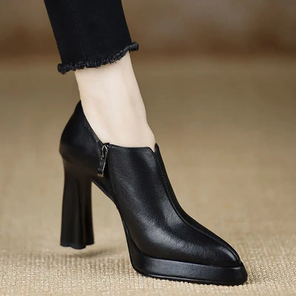 Magnificent Pointed-Toe Mary Jane Shoes – Low Thick Heel PU Leather Pumps
