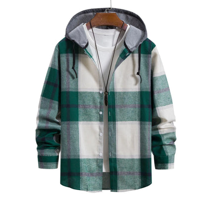 Men's Plaid Long Sleve hooded-shirt