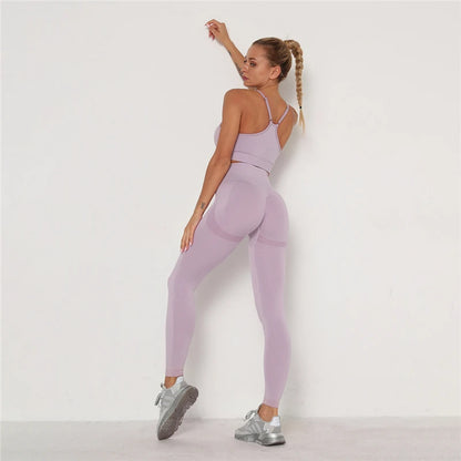 2Pcs Seamless Gym Sets Fitness Sports Suits Womens Clothing High Waist Booty Leggings Sports Bra Running Athletic Wear Yoga Sets