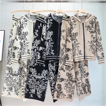 Winter Two Piece Sets Women Tracksuit Knitted Suit Autumn Trouser Suits Female Cardigan Sweater Solid Sports Hoodie Sportswear