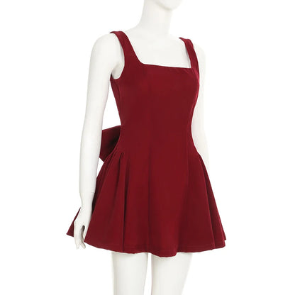 Red Sleeveless Backless Bow Dress